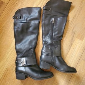 Vince Camuto Studded Knee High Black Leather Boots